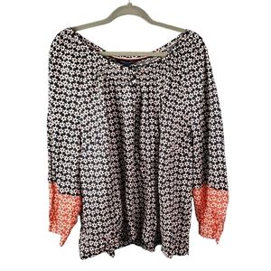 TOMMY Hilfiger Blue Orange Floral Colorblock Puff Sleeve Blouse 1X Career Casual